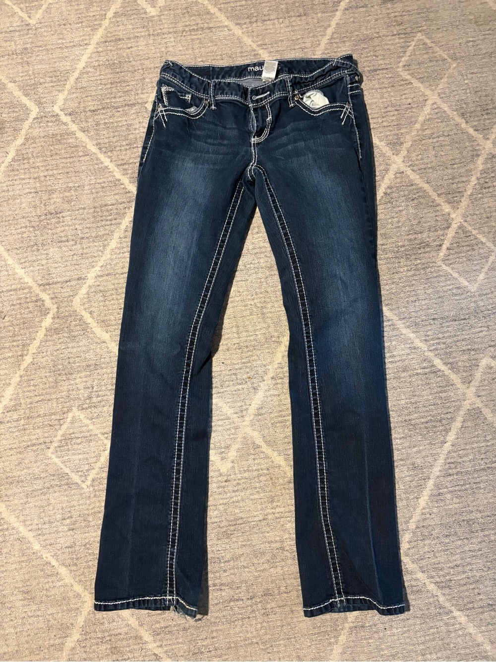 Maurices Dark Blue Straight Leg Jeans with Contrast Stitching